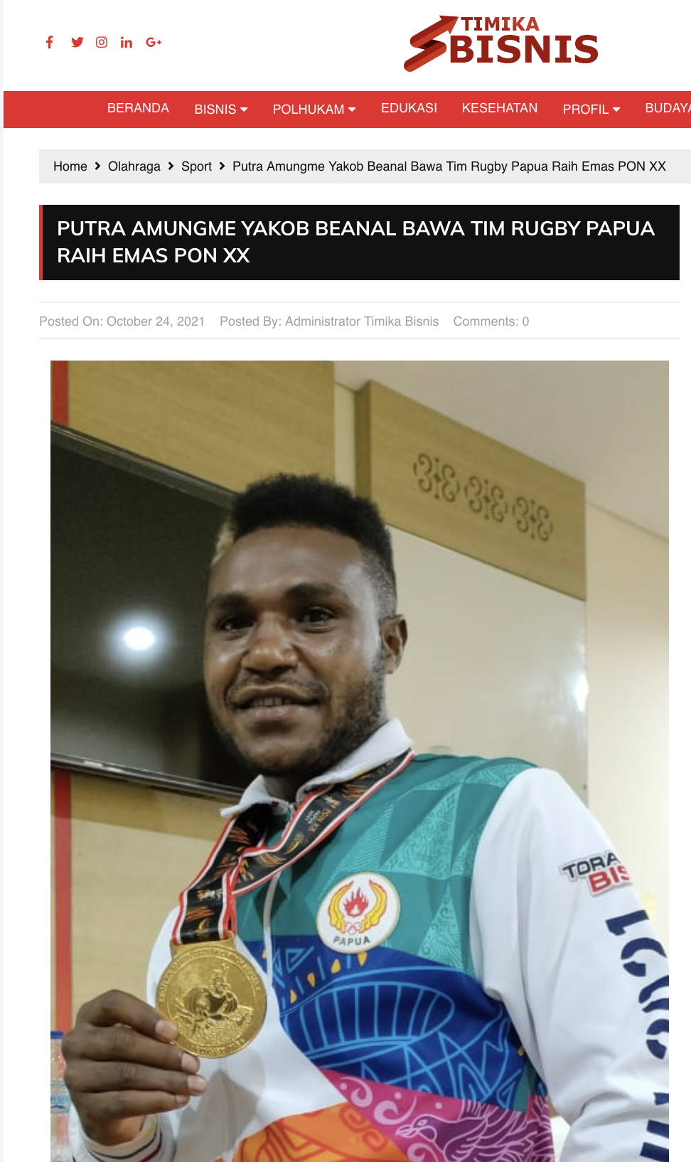  Putra Amungme Yakob Beanal Bawa Tim Rugby Papua Raih Emas PON XX